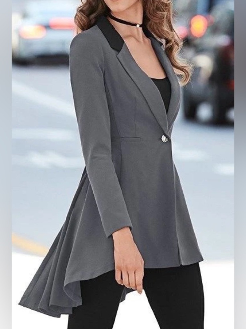 Venus - NEW - Long Ruffle Back Blazer tuxedo-inspired tailored jacket - Picture 3 of 10